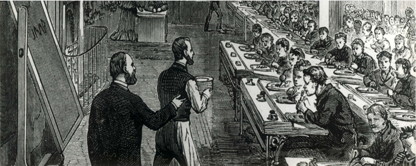 An illustration of a ragged school meal time.