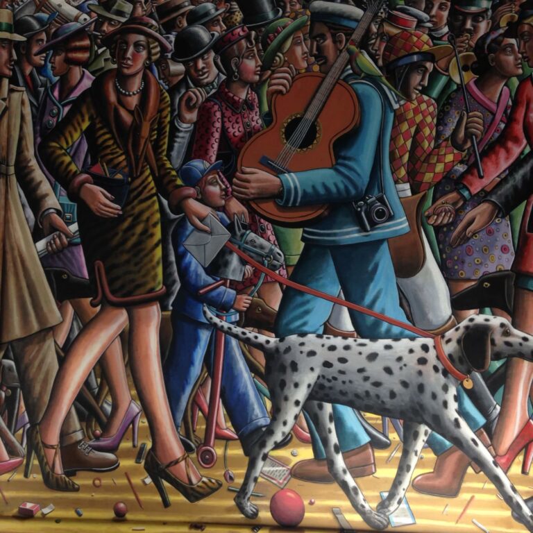 Walking the dog painting by PJ Crook