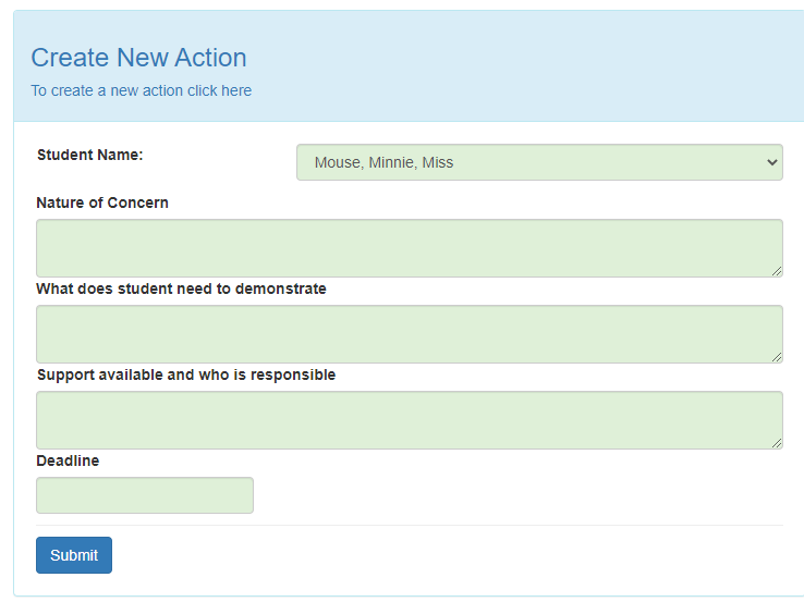 Create a new action fields in epad