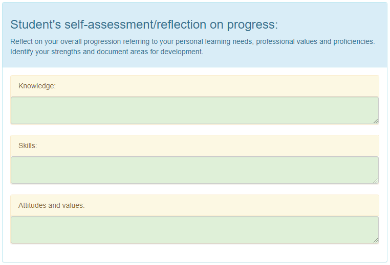 Student's self assessment/reflection of progress