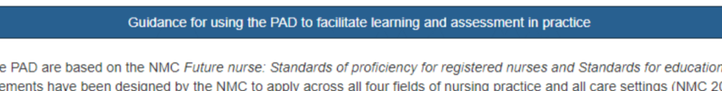 Guidance for using the PAD to facilitate learning and assessment in practiuce