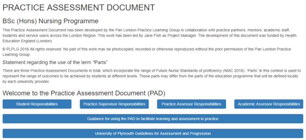 Practice Assessment Document, introduction page screenshot