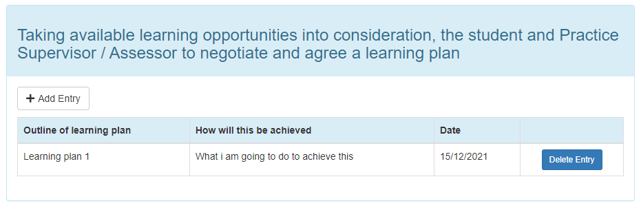 Learning plan entry in ePAD platform