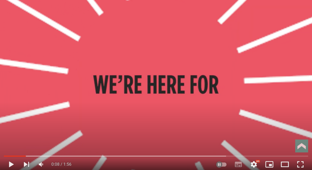 Screenshot of YouTube video showing 'We're here for'