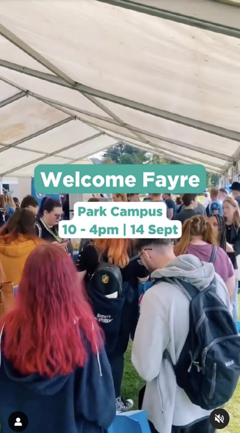 Screenshot from Instagram reel of the 2023 Welcome Fayre for new students
