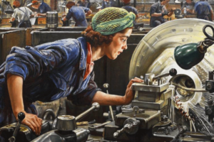 Painting of a woman at war by Laura Knight (1943)