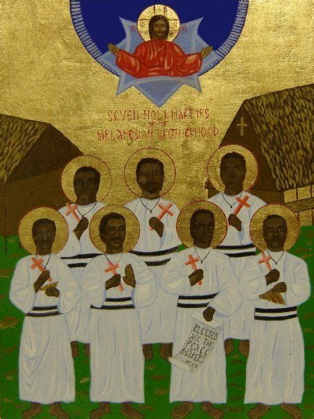 An icon of the seven Melanesian martyrs with a gold background