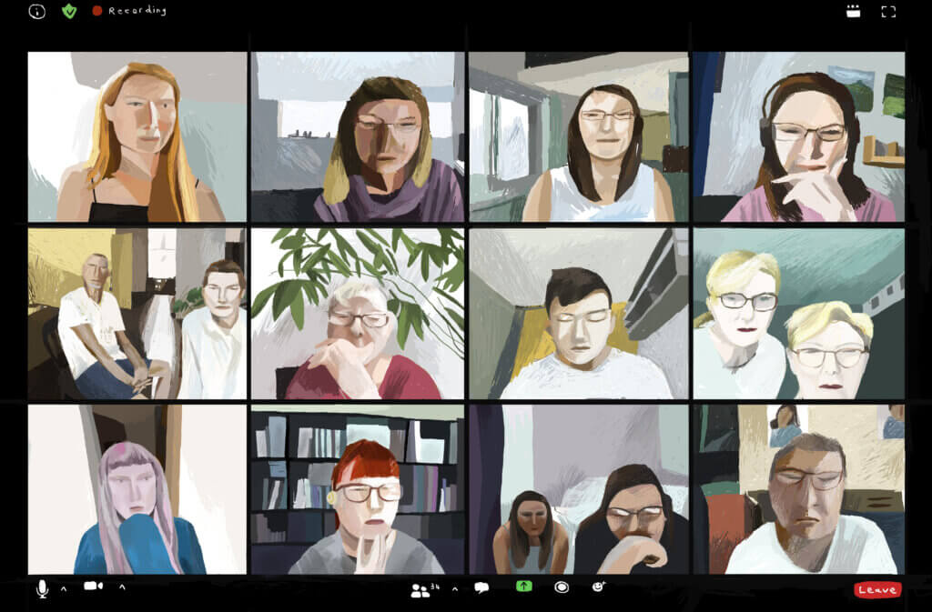 Illustration of people on a zoom call