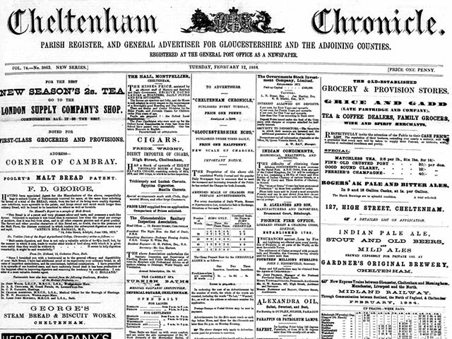 The Cheltenham-Chronicle is available as far back as 1809.