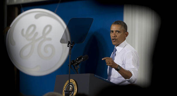 President Barack Obama made the comments at a speech at a General Electric plant in Wisconsin, January 2014
