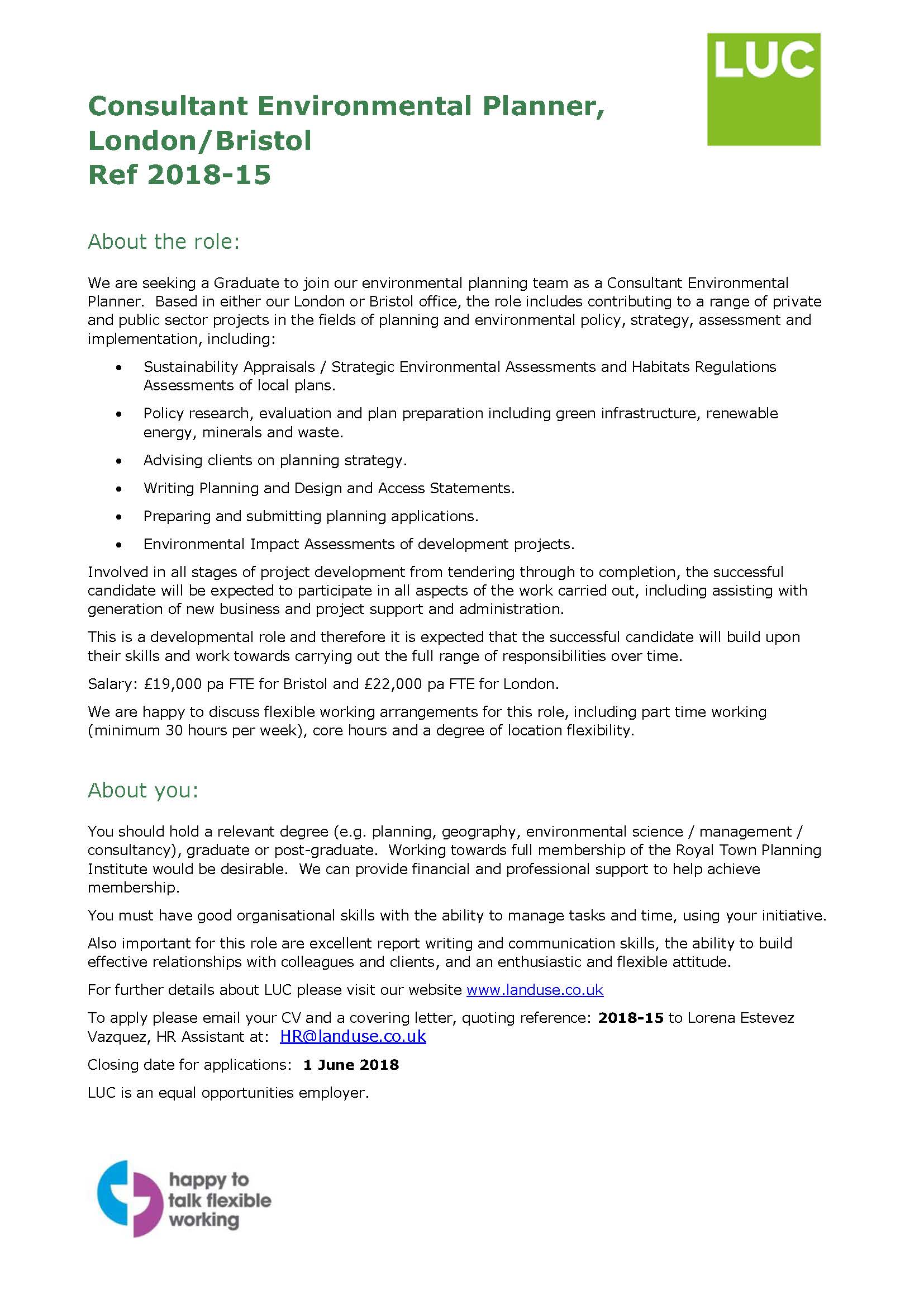 2018-15 Consultant Environmental Planner Advert 2018_05_11_Page_1
