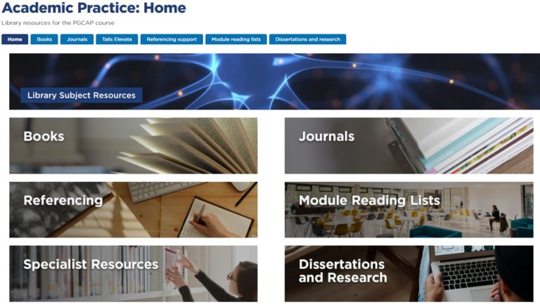 Screenshot of LibGuides for Academic Practice