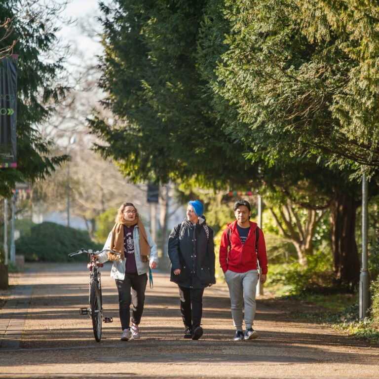 Students walking through Park campus
